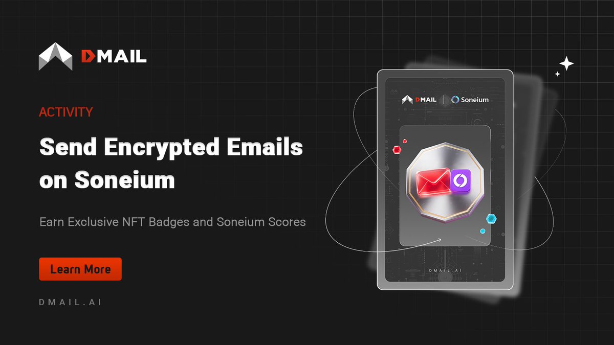🚨 Rewards Alert! 🚨

Collect exclusive NFT badges &amp; boost your on-chain score on <a href="/soneium/">Soneium 💿</a> 💿

🗓 Sep 29 – Oct 17
✅ Send emails for 7+ days on #SONEIUM.
✅ Total sends > 10.

🎁 NFT badge holders boost Soneium scores &amp; get DMAIL!

Join now: mail.dmail.ai/events/giveawa…