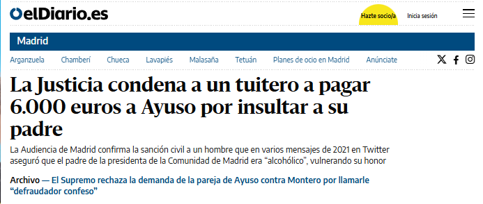 remerikos's tweet image. A ver si lo entiendo ¿La AUDIENCIA DE MADRID condena a un tuitero con 500 seguidores por decir que el padre de AYUSO era alcohólico, cuando @marinapinau en @elmundoes publicó 2 años antes que Leonardo &quot;iba de barra en barra&quot; y describe con todo lujo de detalles su salud mental?