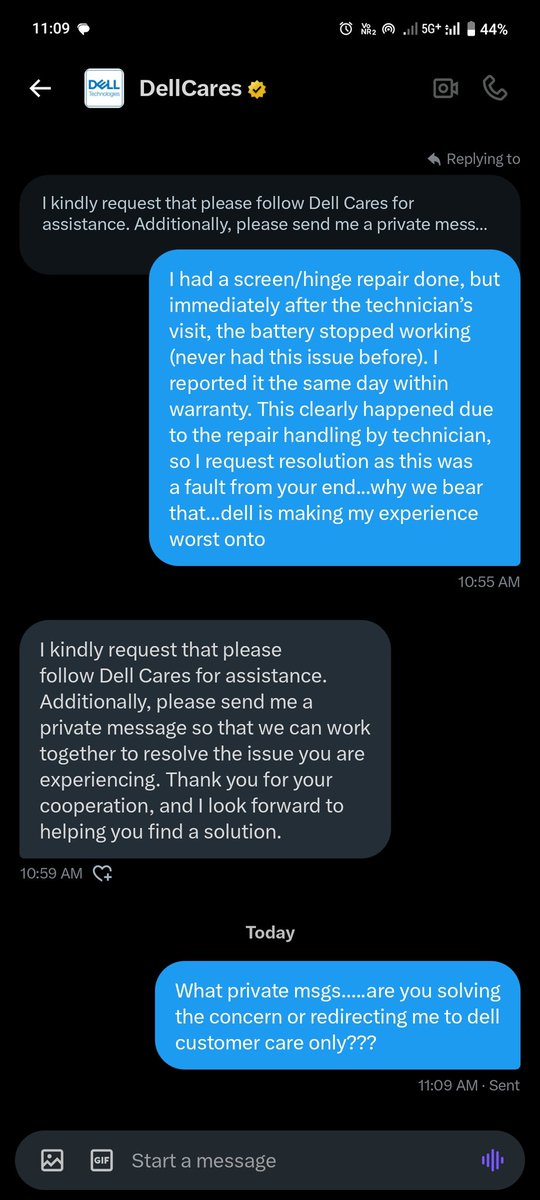 Kashish200009's tweet photo. @DellCares @MichaelDell @Dell @Dell_IN
In DMs, they r avoiding my cncrn &amp; indirectly asking me not to post on X, pushing me to call CX care just to waste tym. Dell doesn’t care about cx, wsted my money STOP buying Dell they don’t prvde srvce. Why we bear the cost of dell service negligence https://t.co/ZHWWqUs7bp