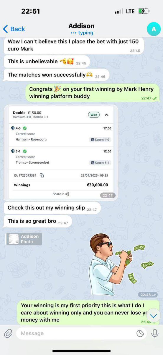 HAPPY CLIENT  🔥❤️✅

👋👍If you can't trust me then you can’t find someone better than me 🎉Congratulations To All Other Clients And Thank You For The Trust all, Play With The Best 🎉🤝

Message me for more details on next fixed t.me/+U3R0zpf2GQhkM…
t.me/+U3R0zpf2GQhkM…