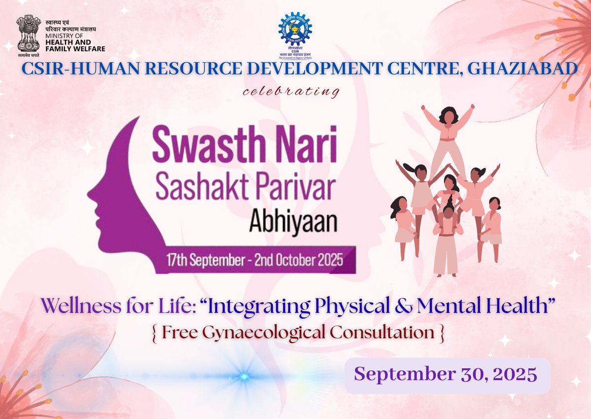 CSIR_HRDC's tweet image. CSIR-HRDC celebrating #SwasthNariSashaktParivarAbhiyan on September 30, 2025
@CSIR_IND @DrNKalaiselvi @TikamSRana1
@MoHFW_INDIA
