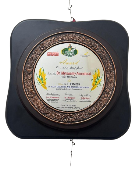 RLekshmana's tweet photo. 🌱 Honored to receive the Energy Conservation Excellence Award 2025 from Padmashri Dr. Mylswamy Annadurai at Karikala Cholan Peruvizha, recognition for implementing #ENSAV9MANTRAS – Save One Unit Per Day reaffirms our mission towards SDG 7, 12 &amp; 13. https://t.co/LQ9zj7A8dr