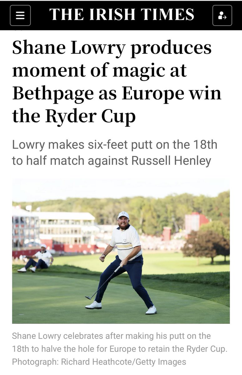breeda_murphy's tweet photo. A moment of #SheerMagic
This is what dreams are made of. 🏆🥳🍾🎉👏
#RyderCup #ShaneLowry
https://t.co/KE3g6cySU0 https://t.co/Tdxjr8A7Ji