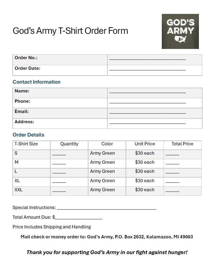 BaptismUSA's tweet image. Join the fight against hunger on college campuses! Support the God&apos;s Army t-shirt fundraiser and help provide FREE dinners to those in need. Every shirt makes a difference! DM us for details. 💖🍽️ #GodsArmy #FightHunger #CampusUnity