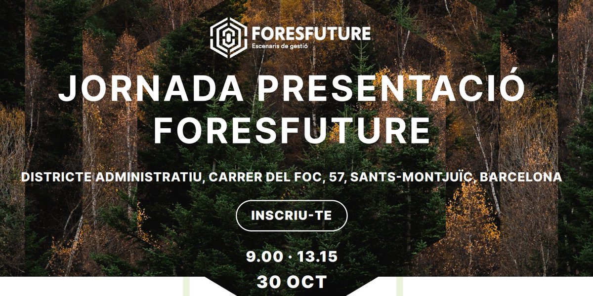 🌲 El proper 30 d’octubre presentem els resultats del projecte #FORESFUTURE i taula rodona on debatrem sobre el futur dels boscos de Catalunya en un context de canvi climàtic. 🌍

👉 Més info i inscripcions: canviclimatic.gencat.cat/ca/actualitat/…