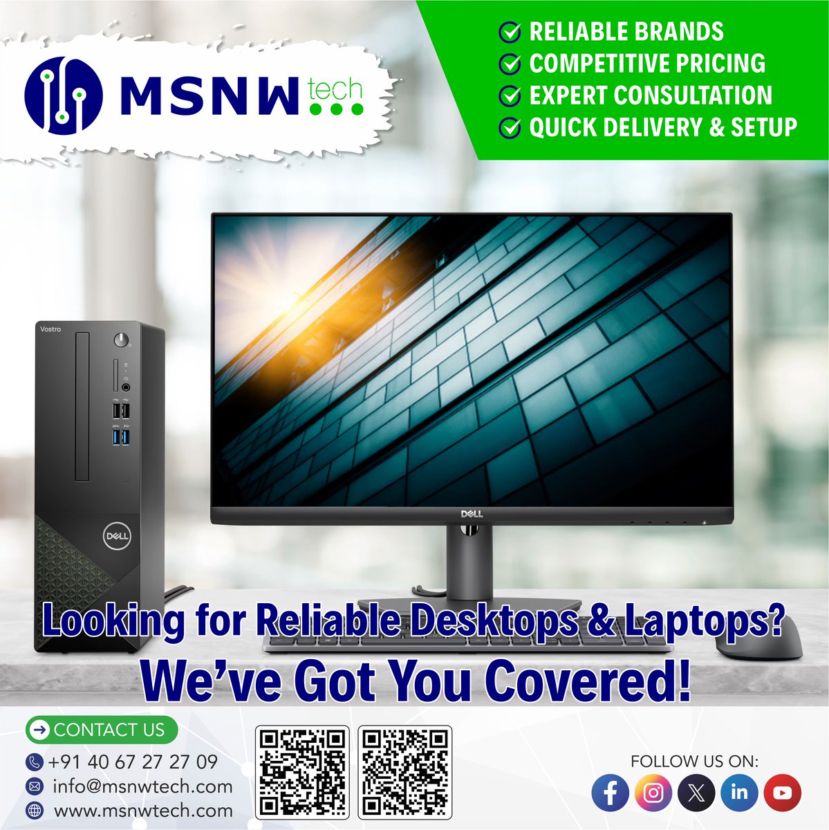 msnwtechpvtltd's tweet image. 💻 Looking for Reliable Desktops &amp;amp; Laptops? We’ve Got You Covered! 🖥️✨

📞 Call us now: 88869 13131 | 83415 59649 | 040 67 27 27 09
📧 Email: info@msnwtech.com

#DesktopSupply #LaptopSupply #TechUpgrades #BusinessSolutions #MSNWTech #MSNWTECH #HyderabadTech