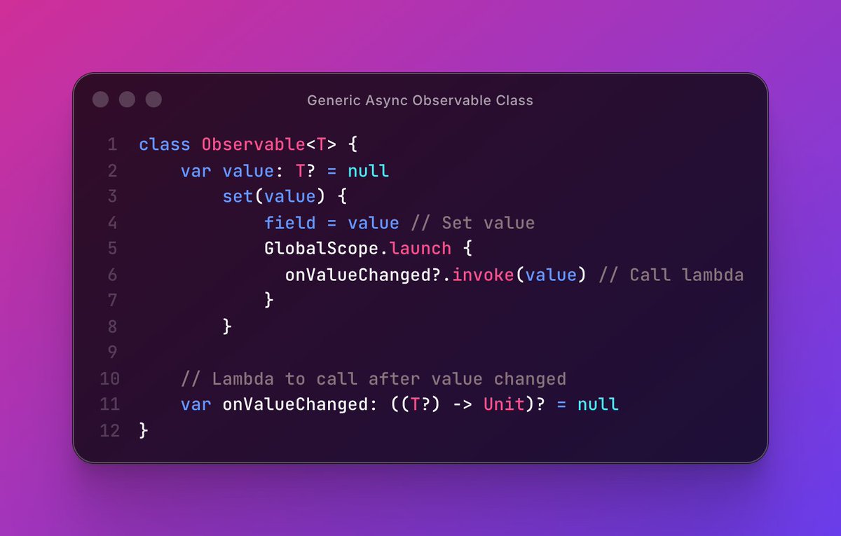 drmobiledev's tweet image. Kotlin Generic Async Observable Class 

#AndroidDev #KotlinObservable