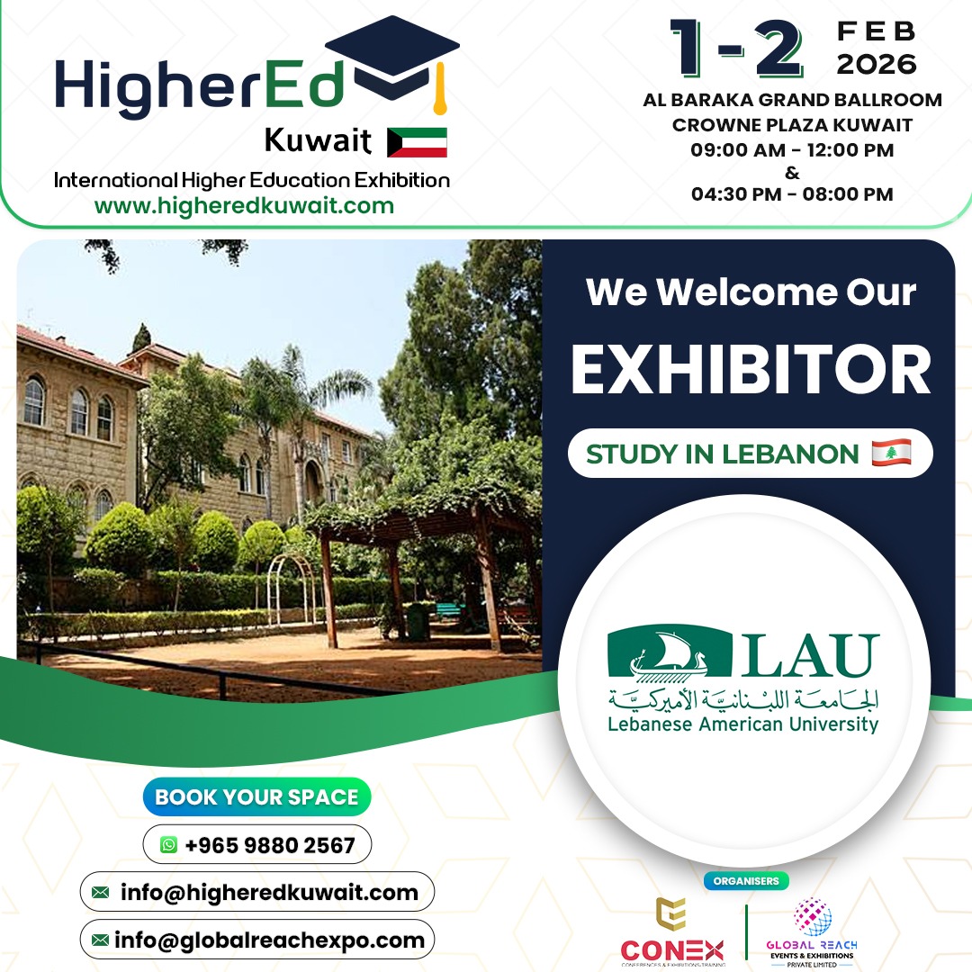 HigherEdkuwait's tweet image. 🎉 Excited to welcome Lebanese American University (LAU) as an Exhibitor at #HigherEdKuwait 2026 in Kuwait City! 🇰🇼
📅 Feb 1–2, 2026
📍 Crowne Plaza, Al Thuraya City
🕘 9AM–12PM | 4:30PM–8PM
📩 info@higheredkuwait.com
#LAU #EducationExpo #StudentRecruitment