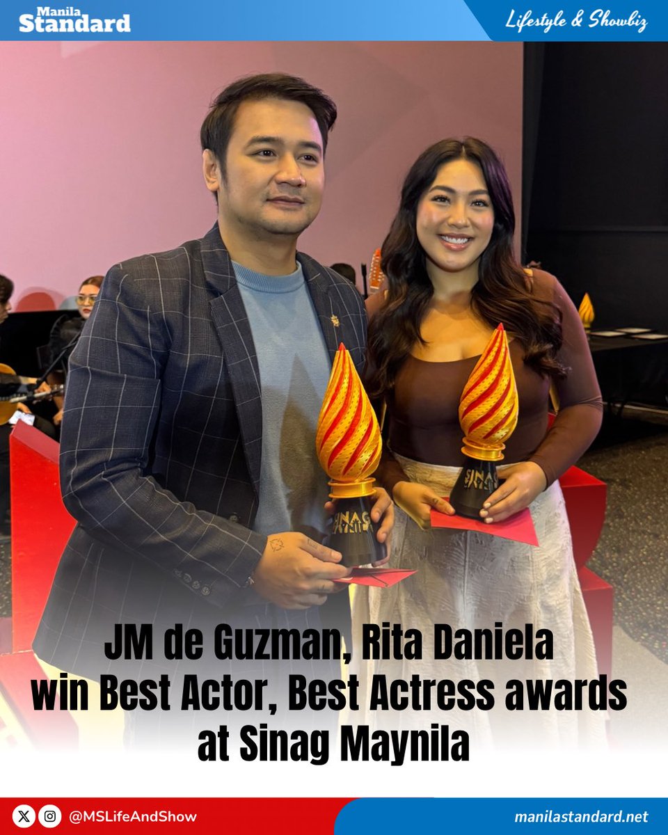 JM de Guzman and Rita Daniela took home the top acting awards at this year’s Sinag Maynila Film Festival.

READ: manilastandard.net/showbiz/314648…