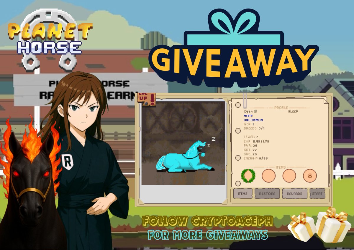 Miss Ace (@cryptoaceph) on Twitter photo 🚨 PLANET HORSE GIVEAWAY 🚨
🐎 Win a <a href="/PlanetHorseGame/">Planet Horse</a> Offspring NFT and level up your stable! 🔥
This isn’t just an NFT it’s your ticket to future races, breeding, and exclusive PlanetHorse utilities on <a href="/Ronin_Network/">Ronin</a> 
✅ How to Enter:
1️⃣ Like ❤️ + Retweet 🔁 this post + 🚨 PLANET HORSE GIVEAWAY 🚨
🐎 Win a <a href="/PlanetHorseGame/">Planet Horse</a> Offspring NFT and level up your stable! 🔥
This isn’t just an NFT it’s your ticket to future races, breeding, and exclusive PlanetHorse utilities on <a href="/Ronin_Network/">Ronin</a> 
✅ How to Enter:
1️⃣ Like ❤️ + Retweet 🔁 this post +