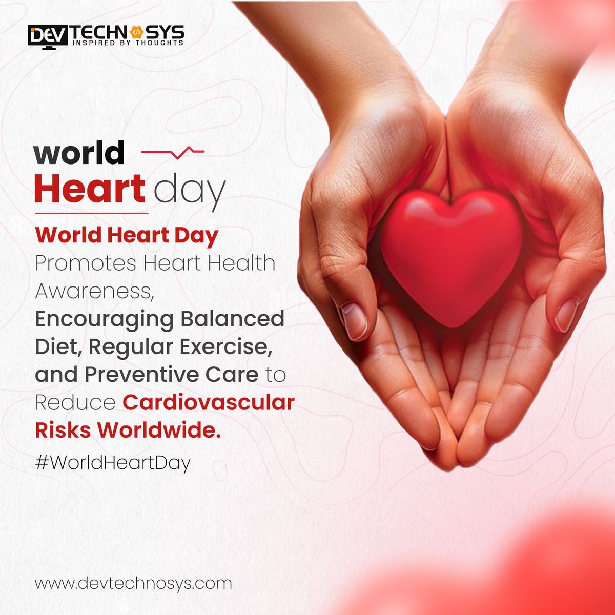 DevTechnosys's tweet image. ❤️ On #WorldHeartDay, Dev Technosys reminds you to take care of your heart like your code — with balance, dedication & love. Stay active, eat healthy, live smart! 💪💓
#WorldHeartDay #DevTechnosys #HeartHealth #StayHealthy #HealthyLifestyle #CardioCare #Wellness