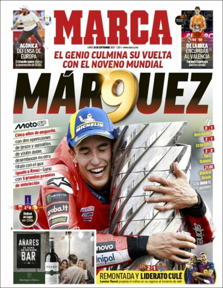 ElSpeaker's tweet photo. De portada:
29/09/2025
Marc Márquez Campeón del Mundo de MotoGP 2025 https://t.co/ejvVKbenrh