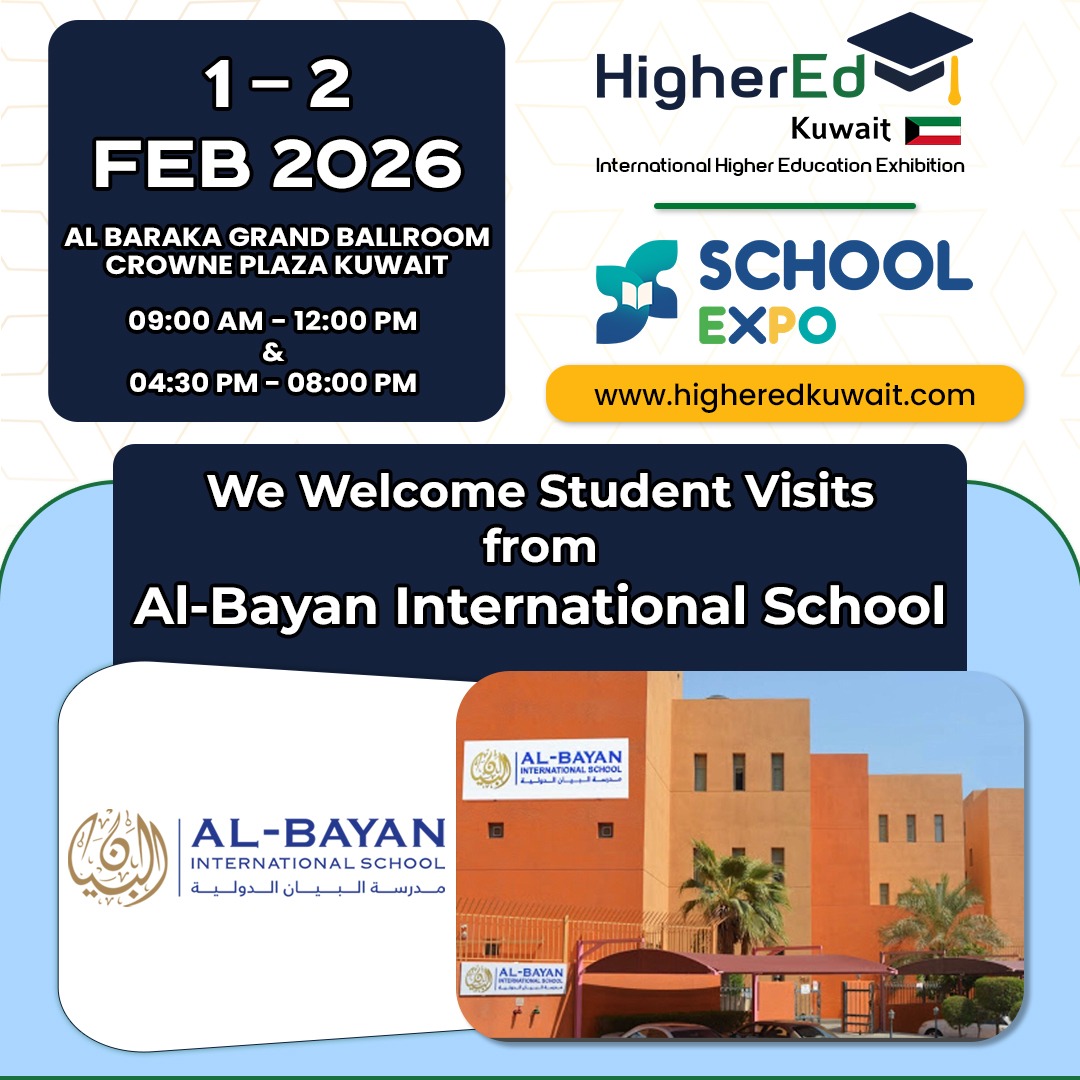 HigherEdkuwait's tweet image. 🎓 Excited to welcome Al-Bayan International School to #HigherEdKuwait 2026!
📅 Feb 1–2, 2026
📍 Crowne Plaza, Al Thuraya City
🕘 9AM–12PM | 4:30PM–8PM
We look forward to meeting their future-ready students!
📧 info@higheredkuwait.com
#StudentRecruitment #GlobalEducation