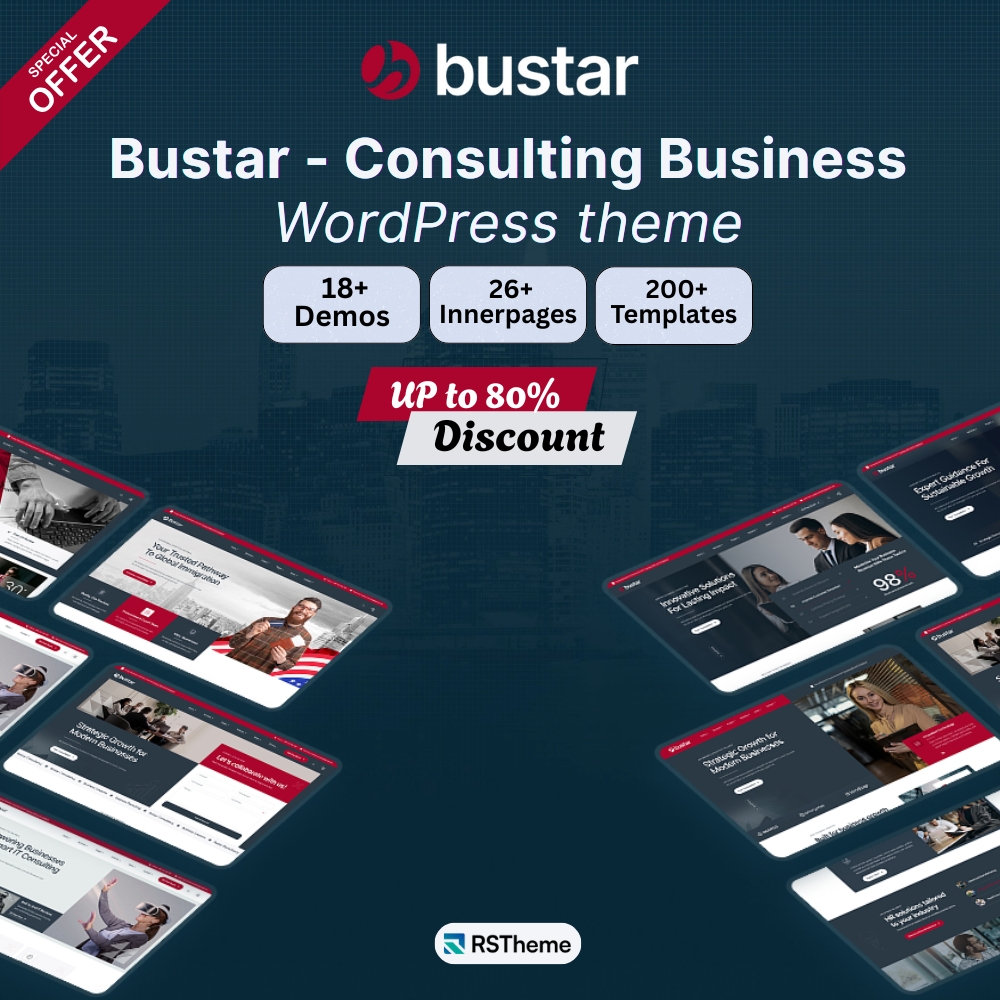 rs_theme's tweet image. Introducing Bustar – The ultimate Consulting WordPress Theme!
18+ Demos & 200+ Templates.
Fully Responsive. No coding needed.
Perfect for Business, Finance, & Corporate sites.
rstheme.com/product/bustar…
🔥 SPECIAL OFFER: Get up to 80% OFF today! Don't miss out.
