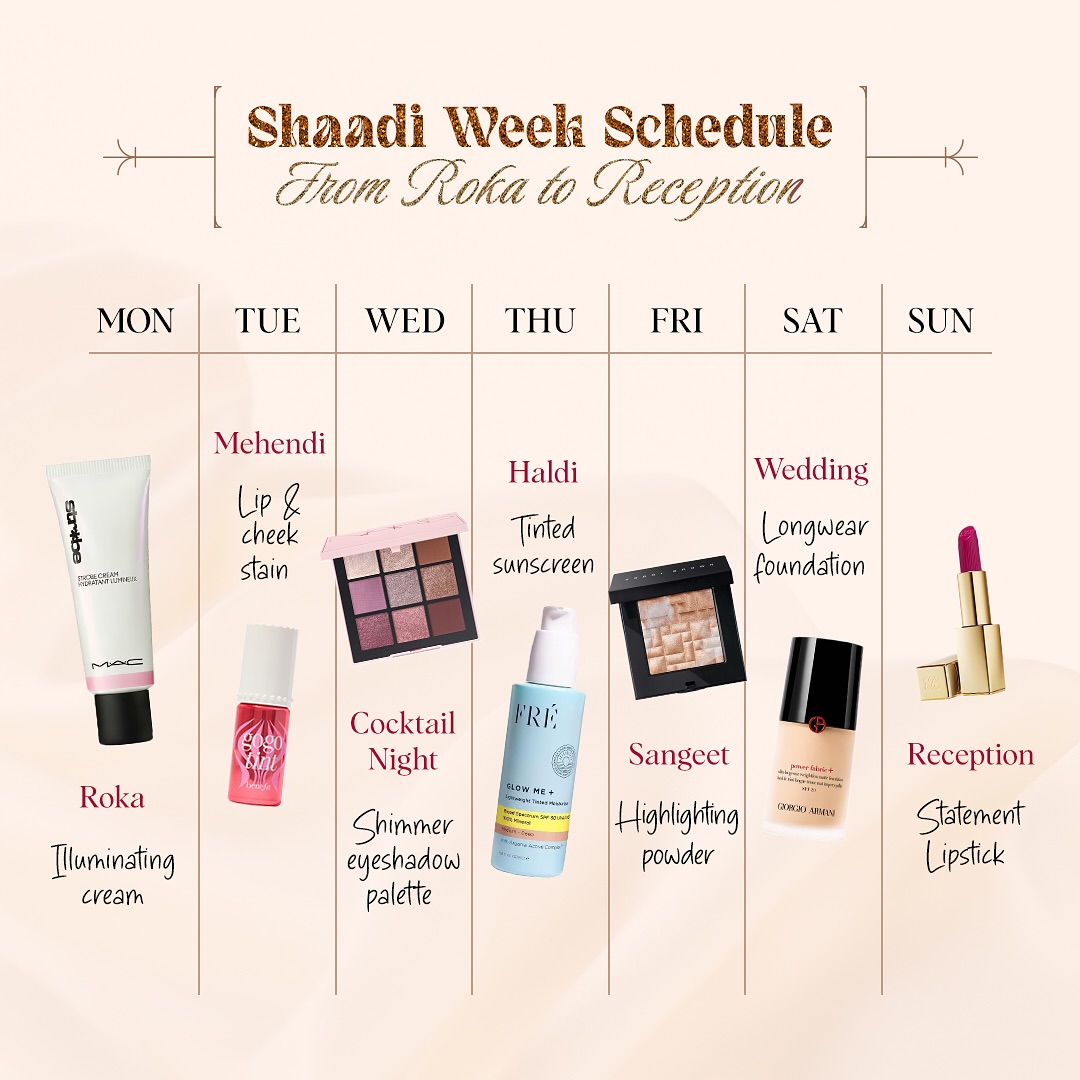 ssbeautydotin's tweet image. Get wedding-ready with our Shaadi Week Schedule💍✨
From Roka to Reception, we’ve curated the perfect beauty essentials for every celebration💃
Celebrate every shaadi day with effortless, radiant beauty.❤️
#ShaadiWeek #BridalMakeup #FestiveMakeup #BridalGlow #BeautyMustHaves