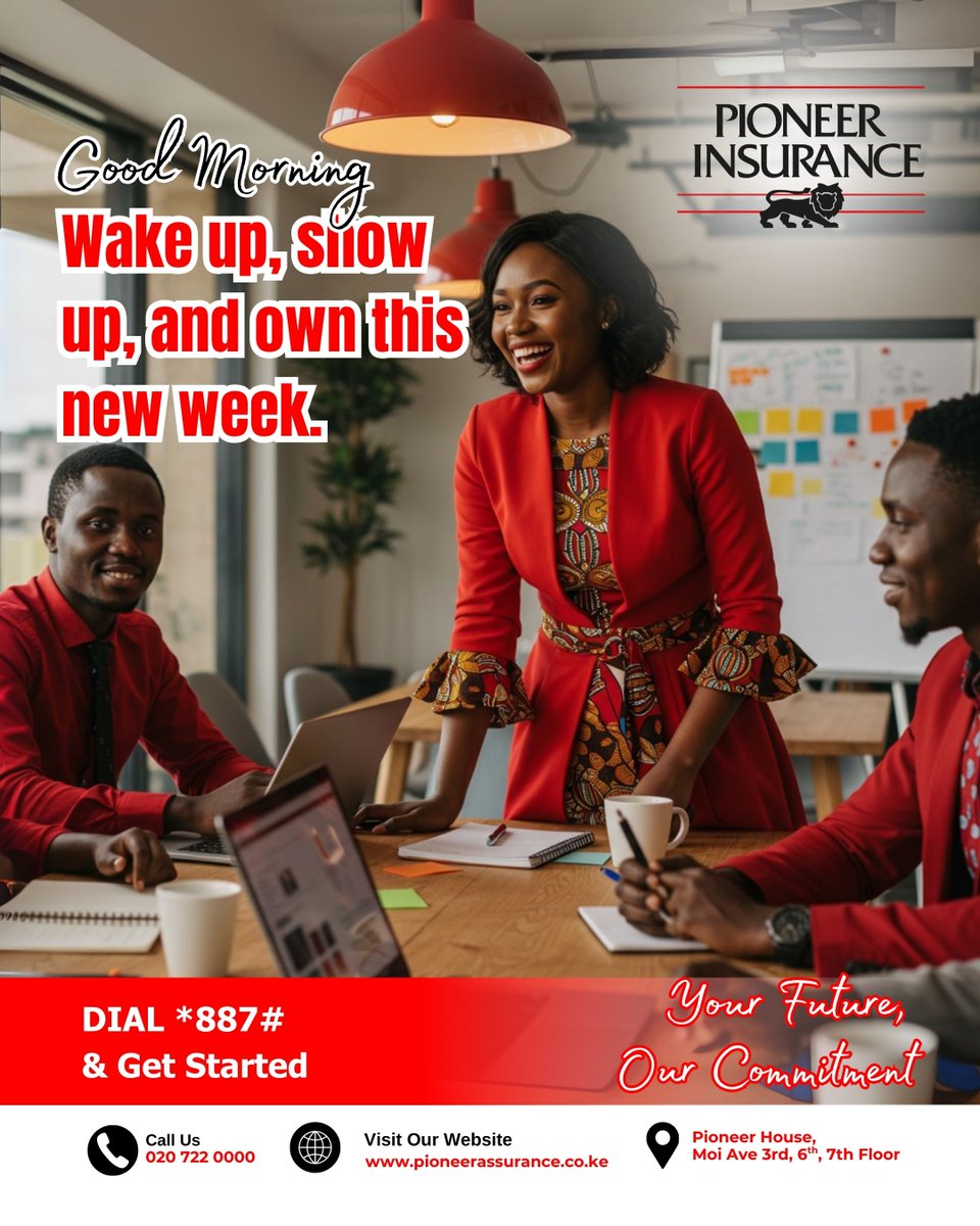 PioneerKenya's tweet image. Ideas grow stronger when shared. 💡
Big dreams need bold teams—and the right cover to keep them safe.
Close the month with confidence, creativity, and plans that are fully protected. ❤️🇰🇪
 #InsureYourFuture  #IdeasInAction #FinancialSecurity #GrowthMindset #MondayMotivation