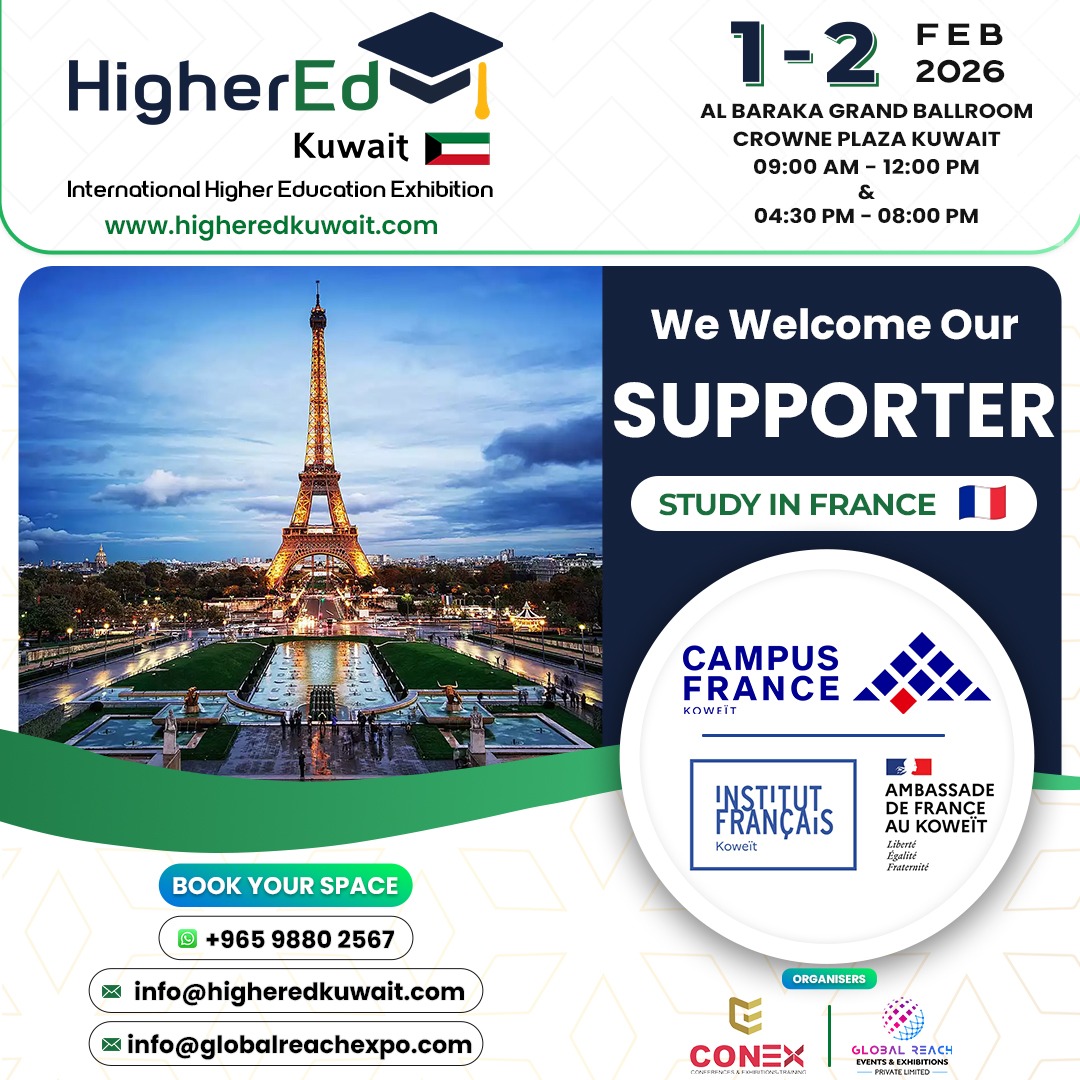 HigherEdkuwait's tweet image. 🎉We’re excited to welcome CampusFrance as a supporter of #HigherEdKuwait 2026 in Kuwait City! 🇰🇼
📅 Feb 1–2, 2026
📍 Crowne Plaza, Al Thuraya City
🕘 9AM–12PM | 4:30PM–8PM
Connect, promote &amp;amp; partner with Kuwait’s next-gen learners!
📧 info@higheredkuwait.com
#CampusFrance