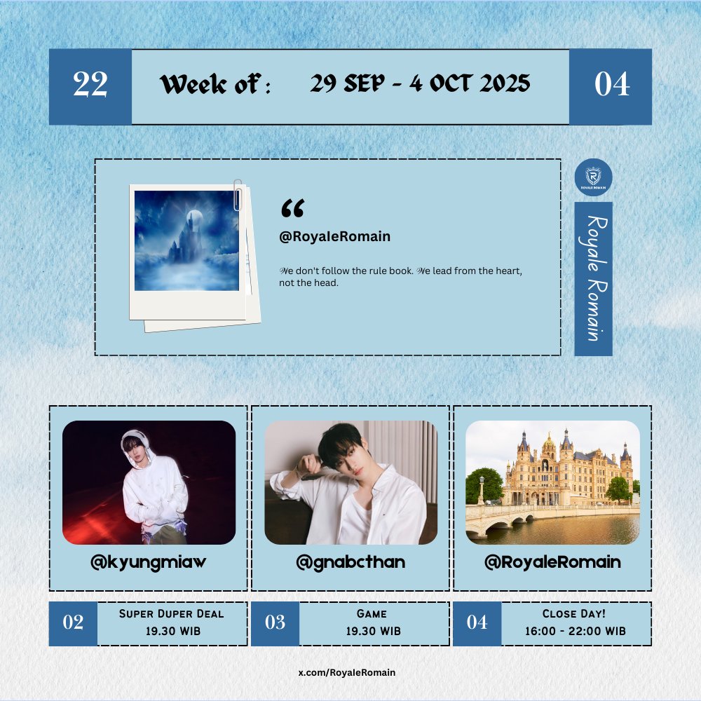 ㅤㅤㅤ
ㅤㅤㅤㅤㅤㅤㅤㅤㅤ 
ㅤㅤㅤ         WEEKLY SCHEDULE

ㅤㅤㅤ───── ⋆⋅☆⋅⋆ ─────

ㅤㅤㅤ