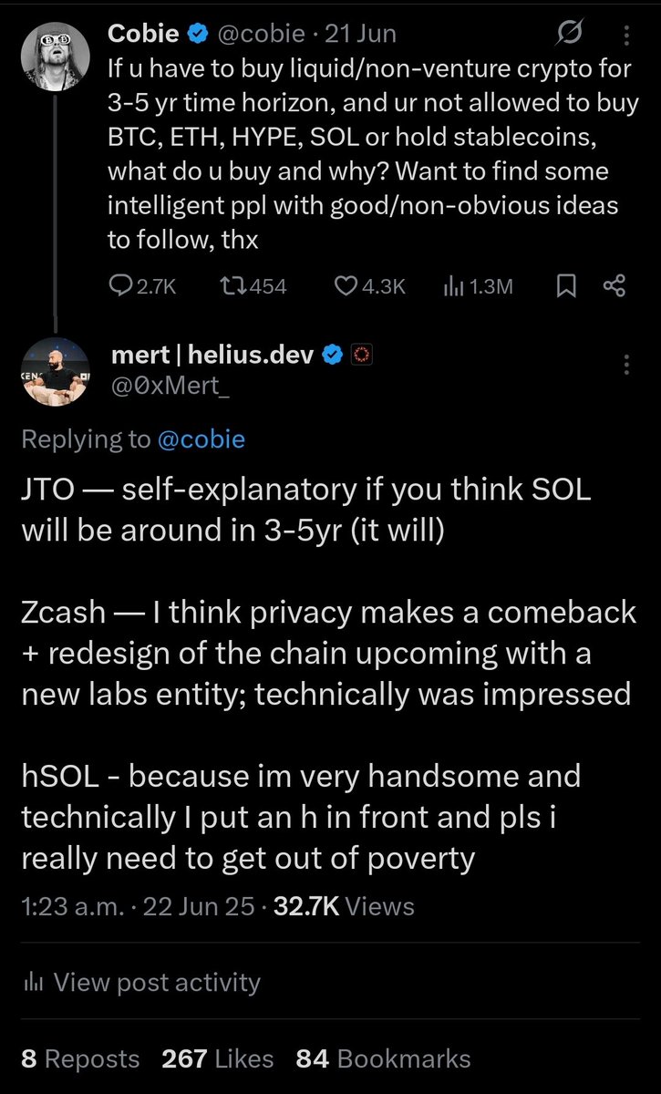 Mertが2025年6月にZECを推奨したツイートのスクリーンショット