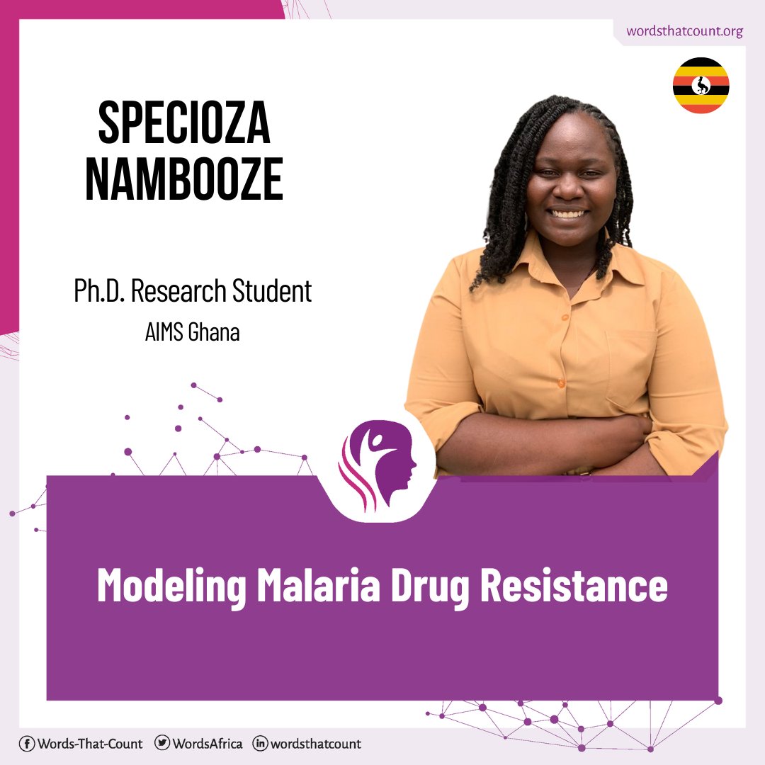 WordsAfrica's tweet image. Meet Specioza Nambooze, a researcher in mathematical modeling at @AIMSGhana. She uses advanced #computational & statistical tools to model malaria drug resistance.
More; wordsthatcount.org/modeling-malar…
#EmpowermentThroughStories #DrugResistance #FightingMalaria #AfricanWomen