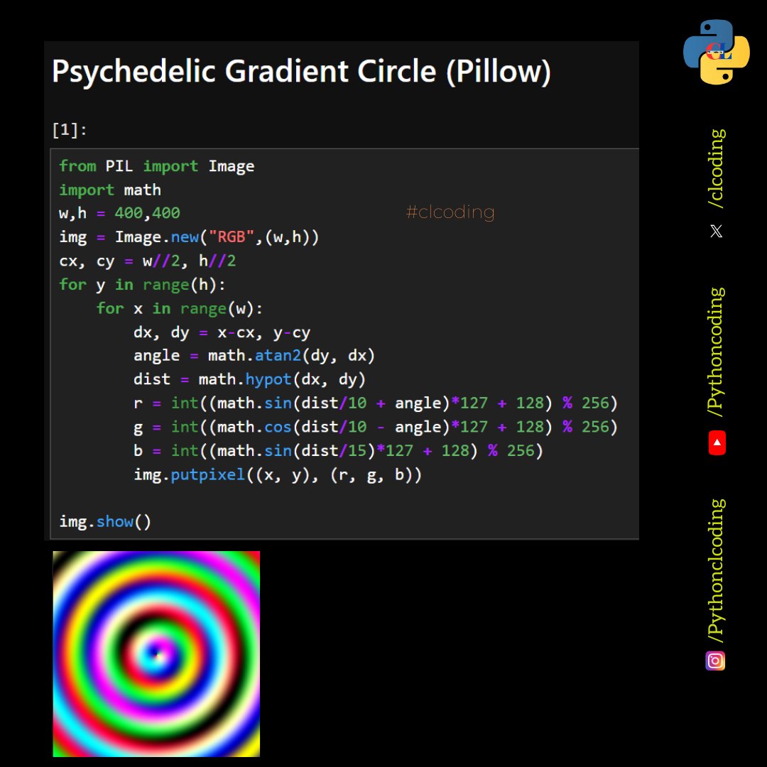 clcoding's tweet image. Psychedelic Gradient Circle (Pillow)