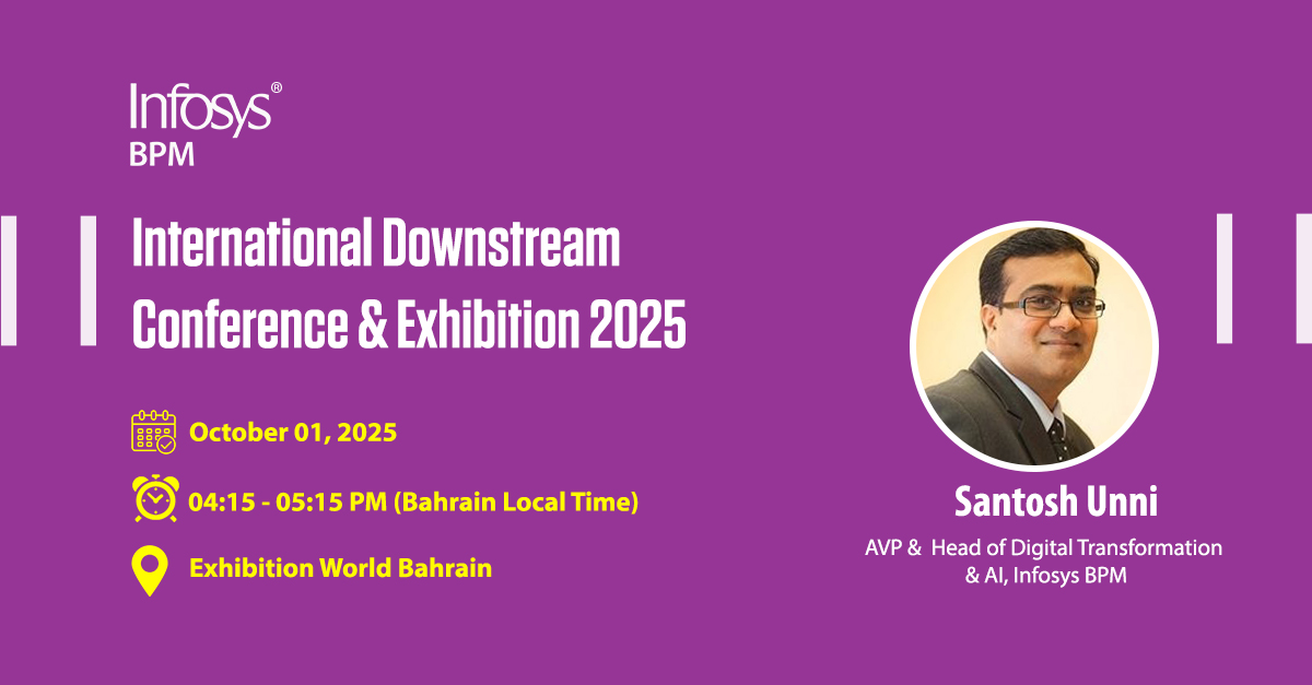 InfosysBPM's tweet image. Excited to announce that Santhosh Unni, Associate Vice President – Head of Digital Transformation & AI, Infosys BPM, will be discussing how AI is transforming business operations at the International Downstream Conference & Exhibition 2025!
#infosysbpm #infosys #ewbahrain