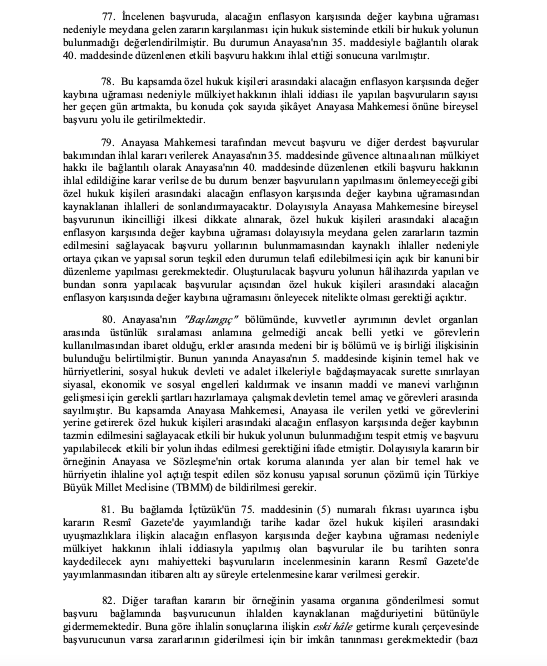 aliosmangocer's tweet photo. ANAYASA MAHKEMESİNDEN ENFLASYON ZARARI İÇİN PİLOT KARAR

Yüksek enflasyon sebebi ile yaşanan zararın tazmini yönünde karar vermiştir. Bu zararın tazmini için yasal faizin yeterli olmaması sebebiyle TBMM'ye kanuni düzenleme talebiyle bildirimde bulunulmuştur. https://t.co/6SoowiEKwU