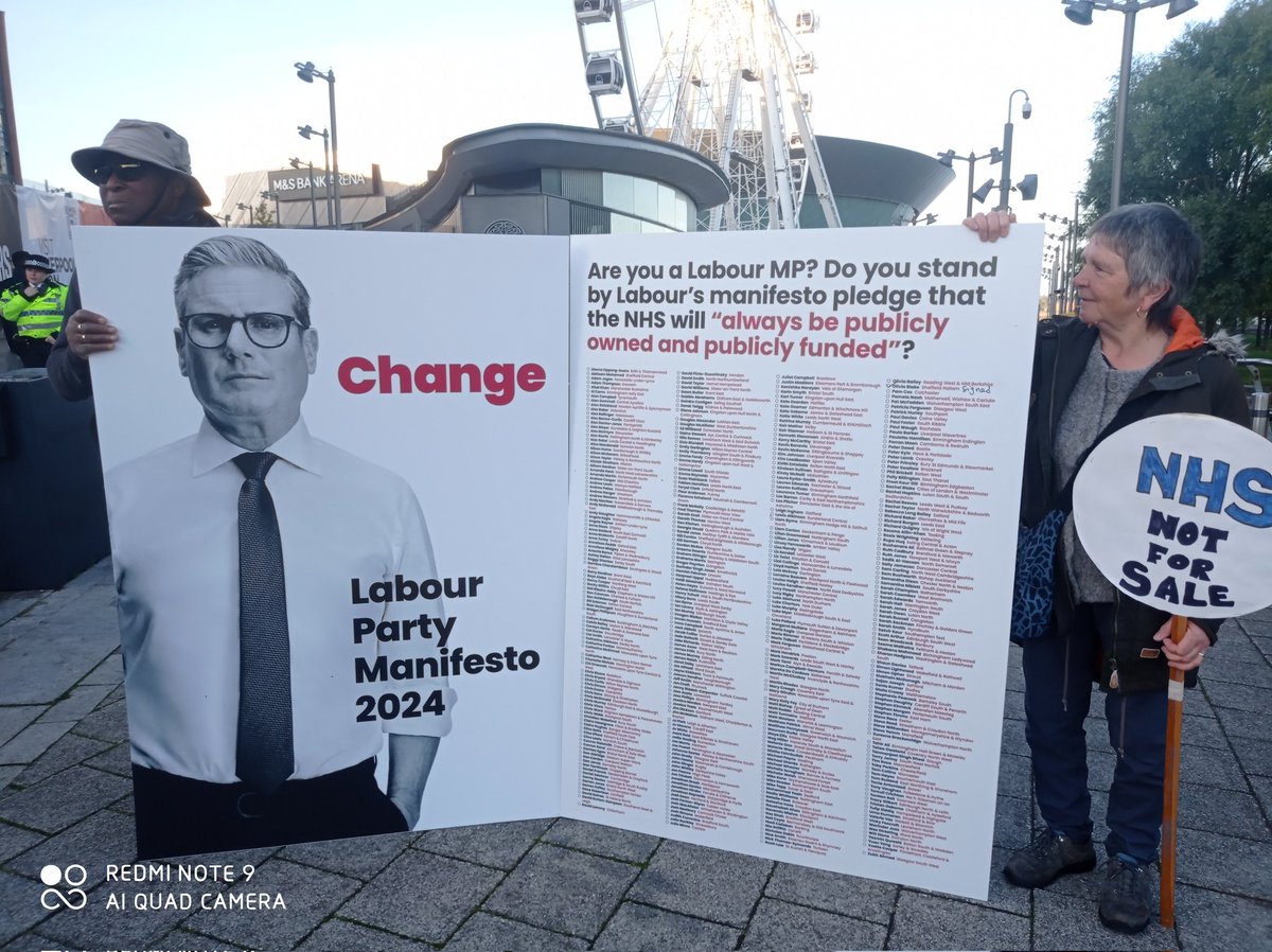 Are you a Labour MP? Come and sign our board to confirm you still believe in Labour's manifesto ✊🏥💙

You promised that the NHS will "always be publicly owned and publicly funded"

Do you stand by that promise?

<a href="/We_OwnIt/">We Own It</a> outside conference now