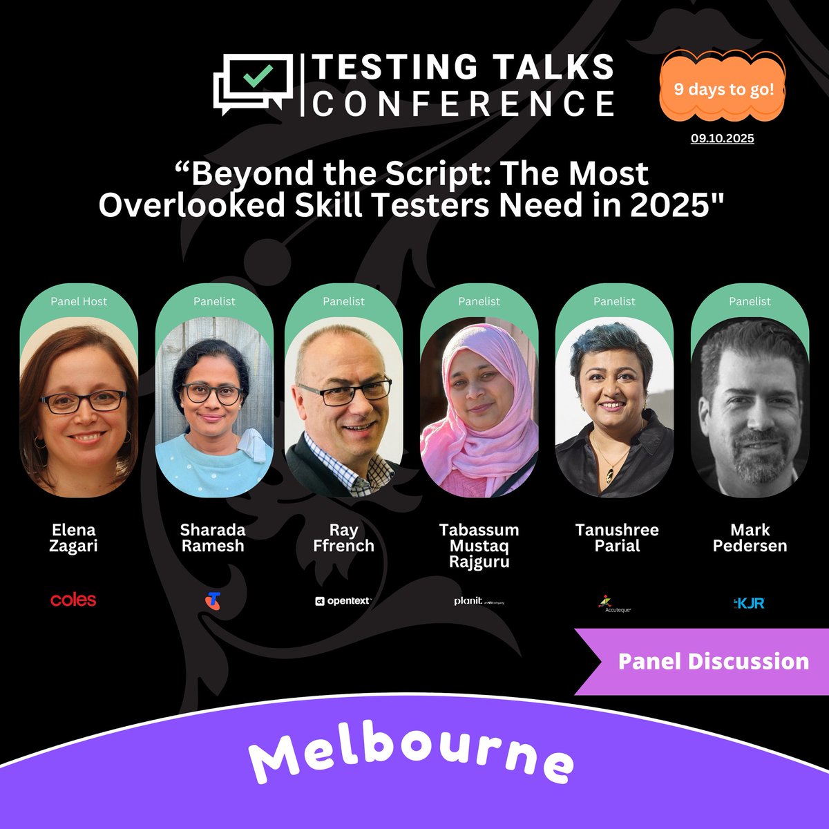 TestingTalks's tweet image. We’re excited to announce the full panel for “Beyond the Script: The Most Overlooked Skill Testers Need in 2025”, happening at Testing Talks Conference on Thursday, 9th October 2025!
testingtalks.com.au
#TestingTalksConference