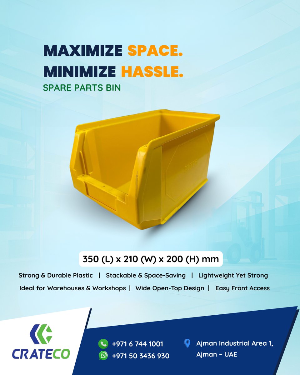 Cratecopackllc's tweet image. The smart choice for warehouses &amp;amp; workshops
.
CRATECO PACK LLC
crateco.ae

.
 📞 +971 6 744 1001 | +971 50 3436 930
 📍Ajman Industrial Area 1, Ajman UAE
.
#LogisticsSolutions #StackableBins #SpaceSaving  #B2BSolutions  #CratecoUAE #Ajman #UAE #MadeInUAE