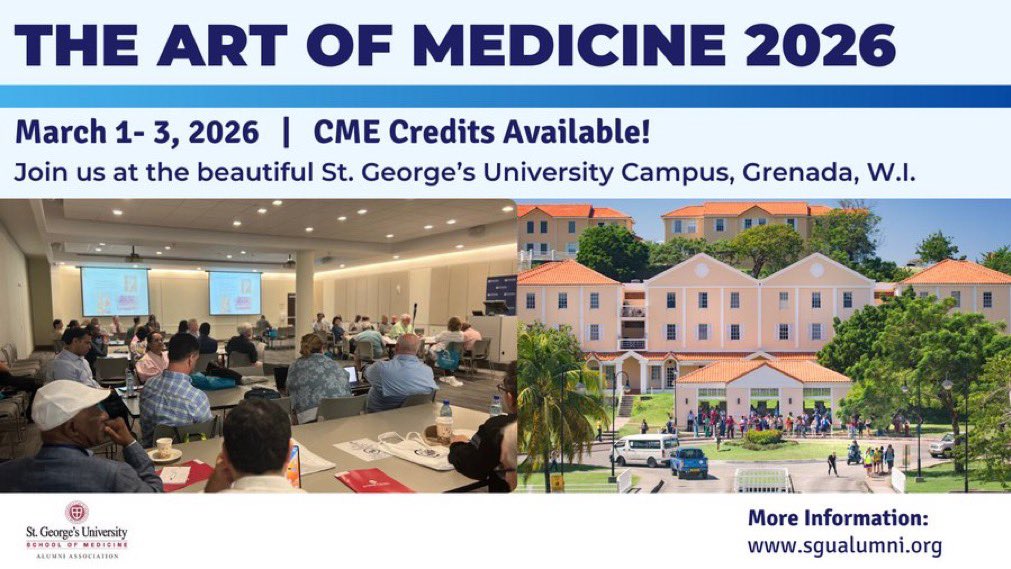 Come join us in Grenada for our annual The Art of Medicine Conference! March 1st-3rd, 2026 - get all the details and register for our early bird at sgualumni.org - you dont have to be an SGU alumni to attend!