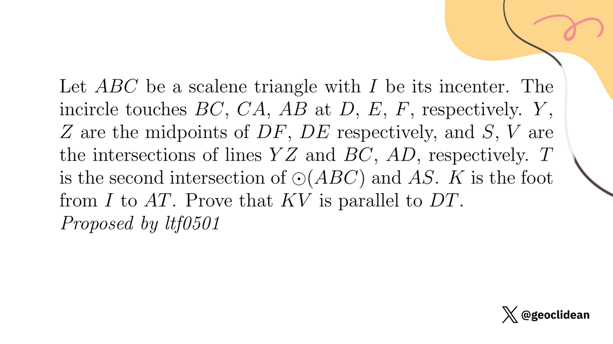 geoclidean's tweet photo. Parallel Lines with Incenter Properties
#Geometry #Incenter #Taiwan #Iran #Parallel #Incircle https://t.co/y9dCp1mKmi