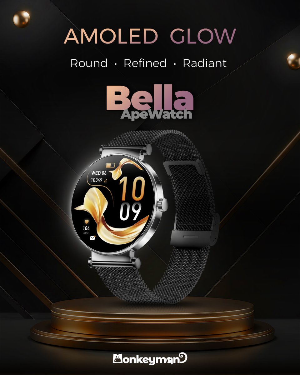 monkeymanstore's tweet image. The glow you didn’t know your wrist needed.

#amoledglow #smartwatchstyle #techwithclass #roundrefinedradiant #futureonwrist #bellawatch