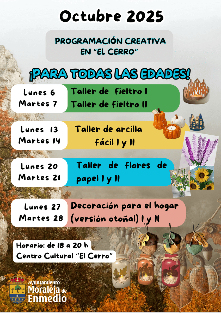 Os recordamos que la próxima semana tendremos las siguientes actividades en el «El Cerro».

📆 𝗟𝘂𝗻𝗲𝘀 𝟲 𝗱𝗲 𝗼𝗰𝘁𝘂𝗯𝗿𝗲: Taller de fieltro I
📆 𝗠𝗮𝗿𝘁𝗲𝘀 𝟳 𝗱𝗲 𝗼𝗰𝘁𝘂𝗯𝗿𝗲: Taller de fieltro I
⏰ 𝗛𝗼𝗿𝗮𝗿𝗶𝗼: De 18:00 a 20:00 h.

¡Participa 𝙂𝙍𝘼𝙏𝙄𝙎!