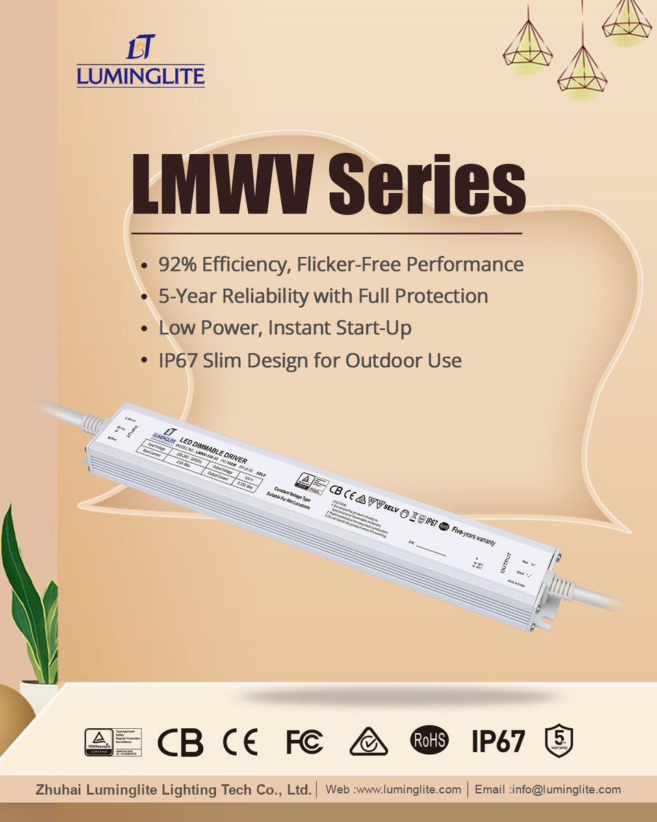 luminglite's tweet photo. ✨ Power up with the LMWV Series!
92% efficiency | IP67 slim design | 5-year reliability.
Built for outdoor lighting. Built to last.
👉 https://t.co/JPYeyBn4Xz
#LEDDriver #Lighting #OutdoorLighting #LUMINGLITE https://t.co/COEzqaCwCZ