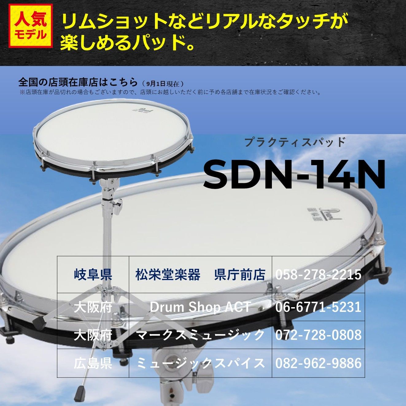 SDN-14N トレーニングドラム（スタンド付き） SDN-14N / トレーニングドラム（スタンド付）/ Pearl（パール