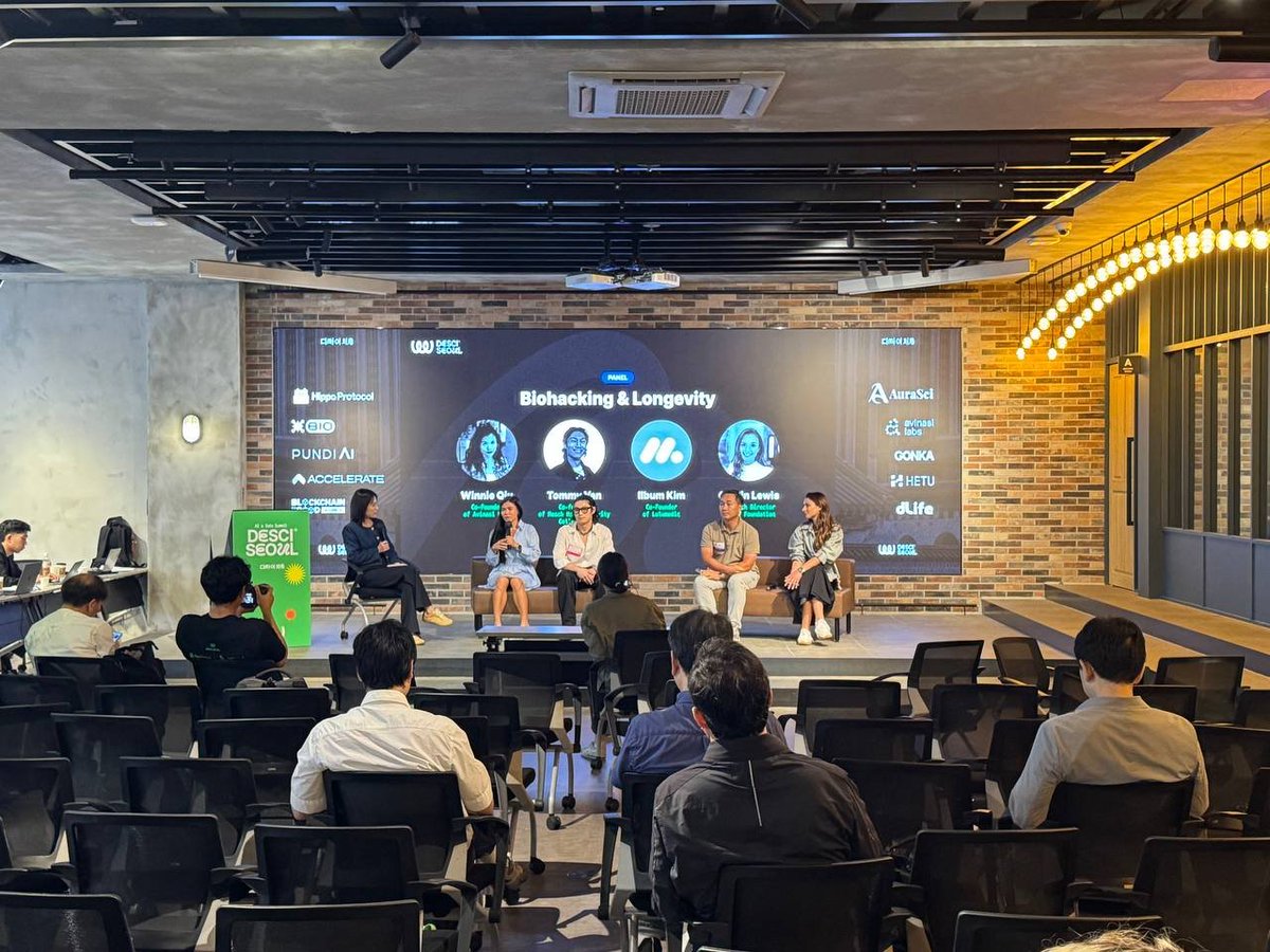 DesciSeoul's tweet image. Panel 2: Biohacking &amp;amp; Longevity

Winnie Qiu, Co-founder @avinasilabs 
Tommy Yan, Co-founder at Mesch Haus Longevity Collective
Ilbum Kim, Co- Founder at LuluMedic
Caitlin Lewis, Research Director @LEVfoundation