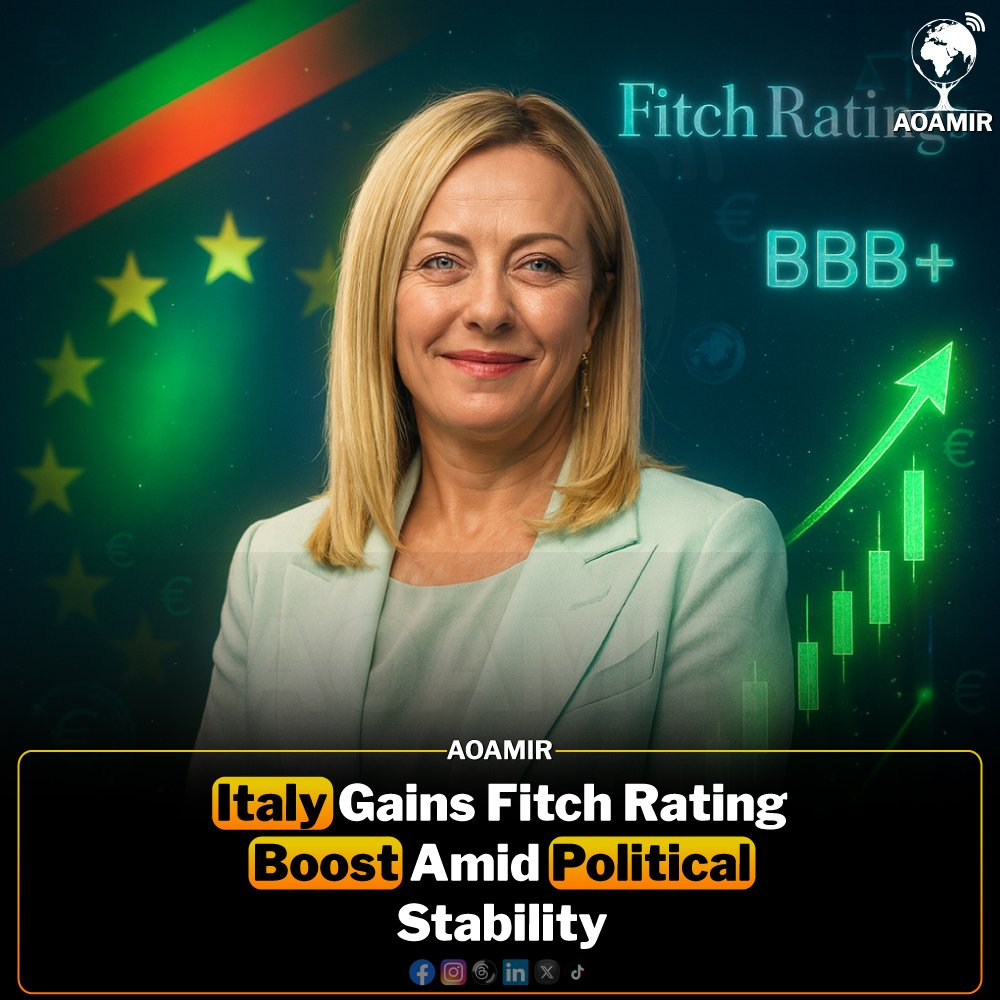 AOAMIR_Official's tweet photo. Fitch Upgrades Italy’s Credit Rating to BBB+ Amid Strong Fiscal Performance
#ItalyEconomy #FitchRatings #CreditUpgrade #FiscalStability #Meloni #Eurozone https://t.co/st3JTk5sBU