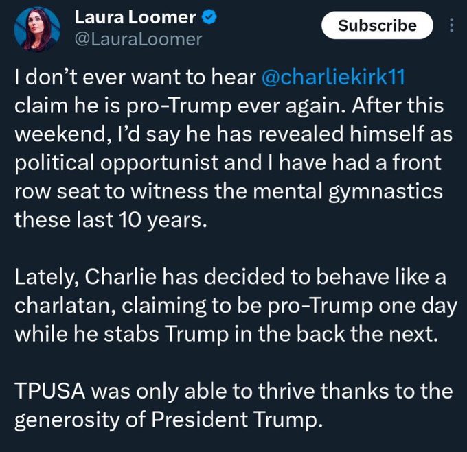 <a href="/LauraLoomer/">Laura Loomer</a> Yeah I’m sure you weep for Charlie you shill