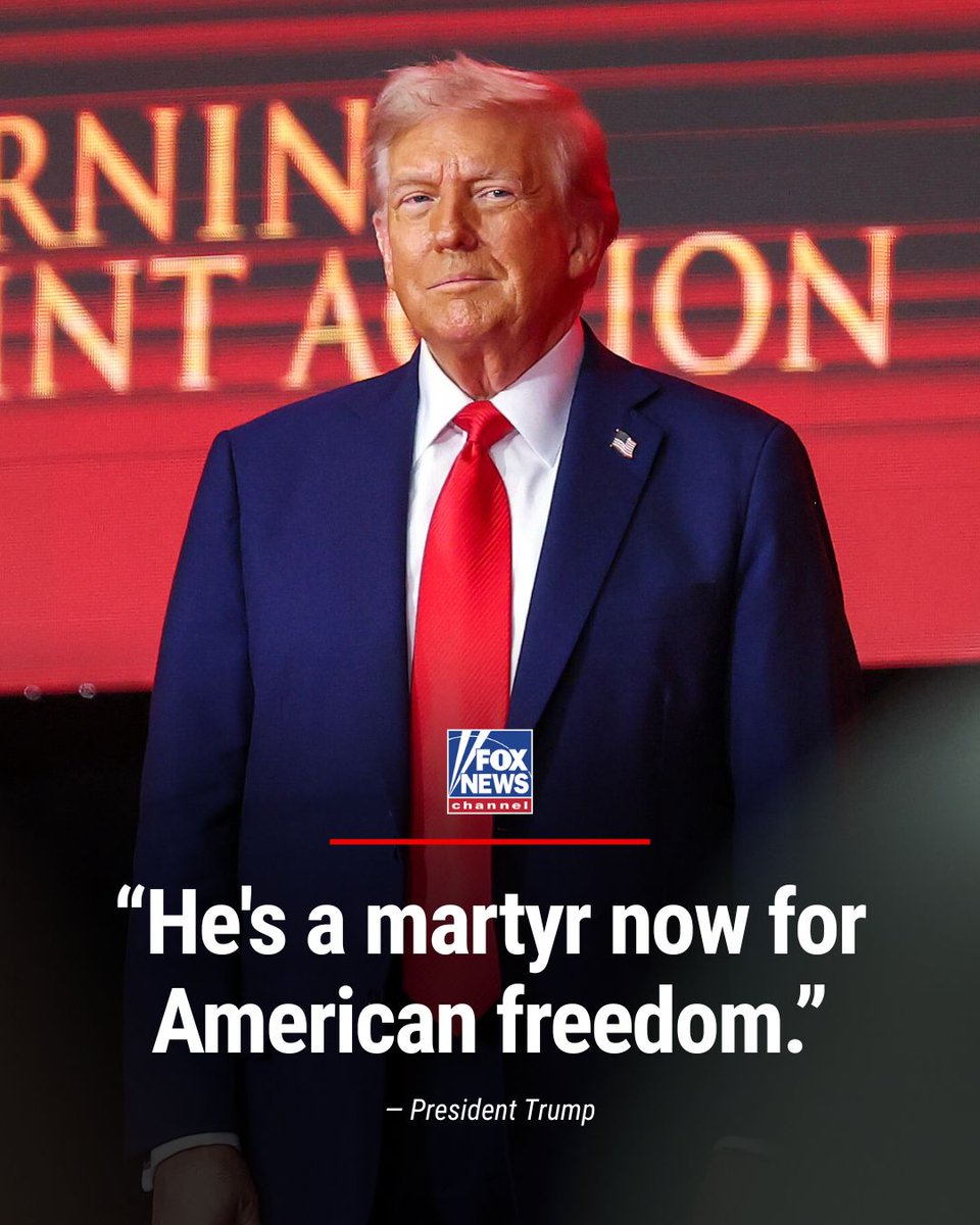 FoxNews's tweet photo. “None of us will ever forget Charlie Kirk."

President Trump praises Charlie Kirk's courage during his remarks at Kirk's memorial service. https://t.co/ZbDpRBemk4