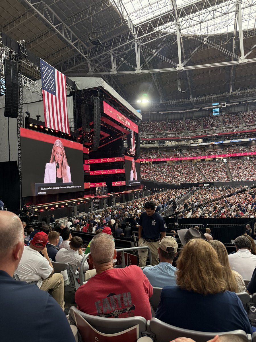 Regardless of your politics, I strongly recommend giving <a href="/MrsErikaKirk/">Erika Kirk</a>’s speech from this afternoon a watch. 

I will tell my kids and grandkids one day about the privilege I had to see it in person. 

Truly a Turning Point.