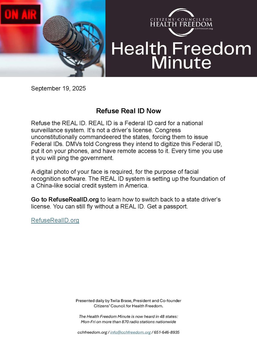 Health Freedom Minute | Listen to today's HFM audio on CCHF's homepage: cchfreedom.org