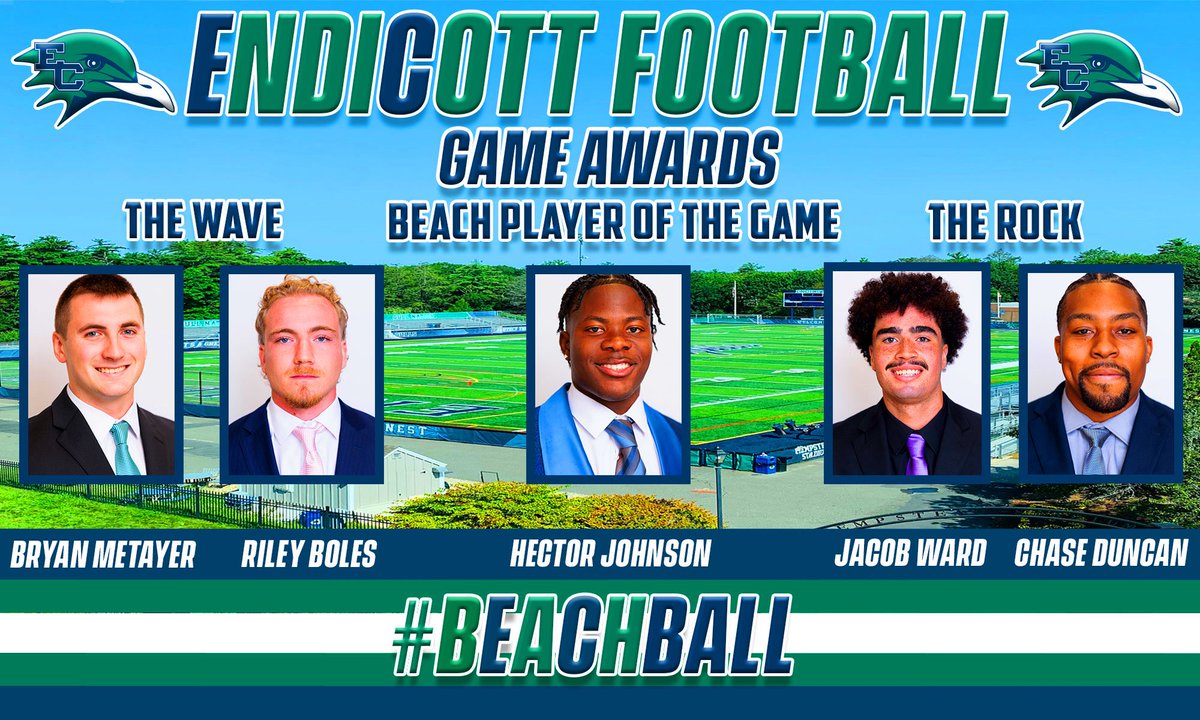 EndicottFB's tweet photo. Congratulations to our Week 3️⃣ Game Award Winner’s‼️

The Wave: Bryan Metayer, Riley Boles
BEACH Player of the Game: Hector Johnson 
The Rock: Jacob Ward, Chase Duncan

#BeachBall 🏈🐦🏖️#GULL2EA5ON☀️🌊 https://t.co/OYcD4TEj4J