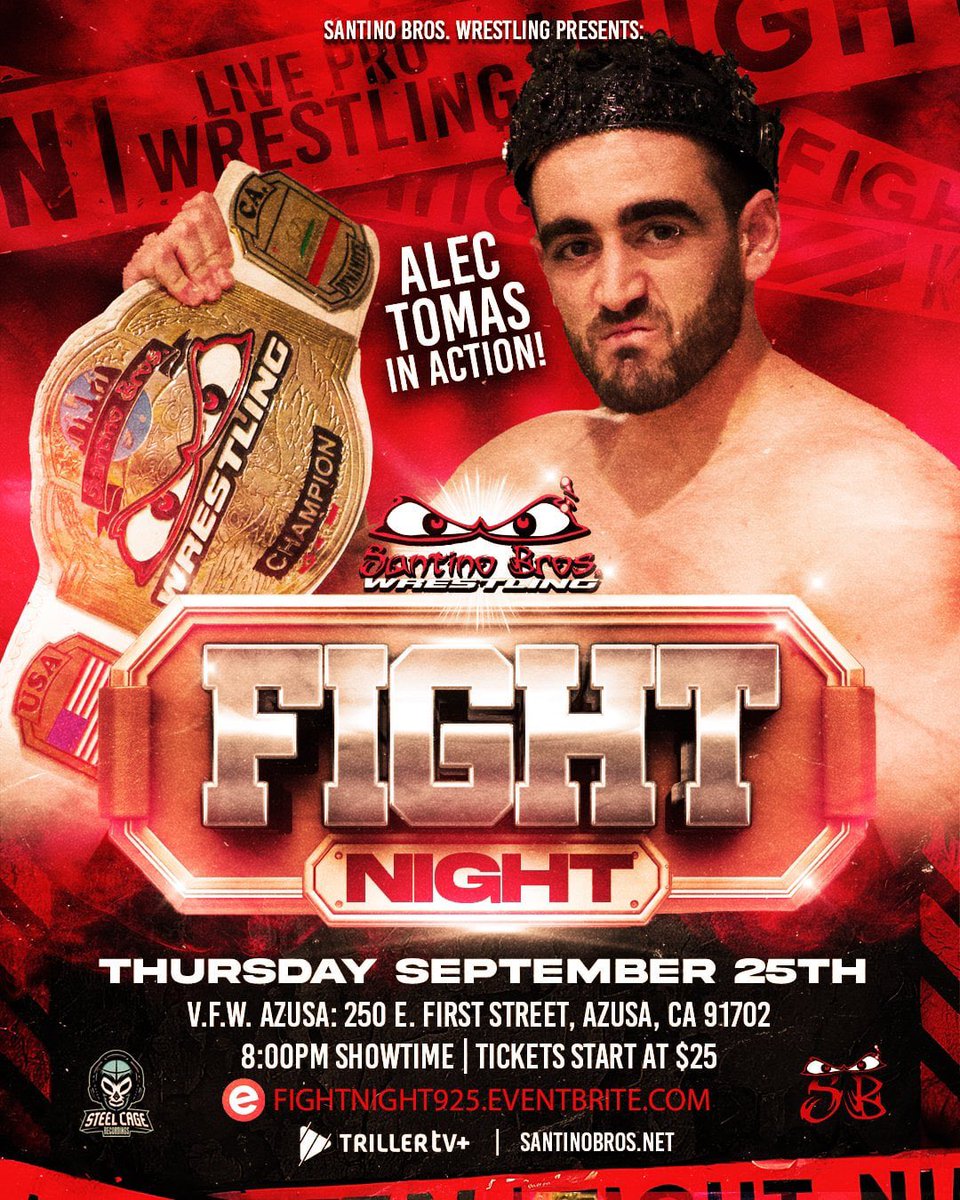 MongolSantino's tweet image. The Santino Bros Heavyweight Champion @alectomas98 . He’s been to Hell and Back. A fighting Champion . Catch him in action Sept 25 in Azusa . Ticket link is here 

FIGHTNIGHT925.eventbrite.com