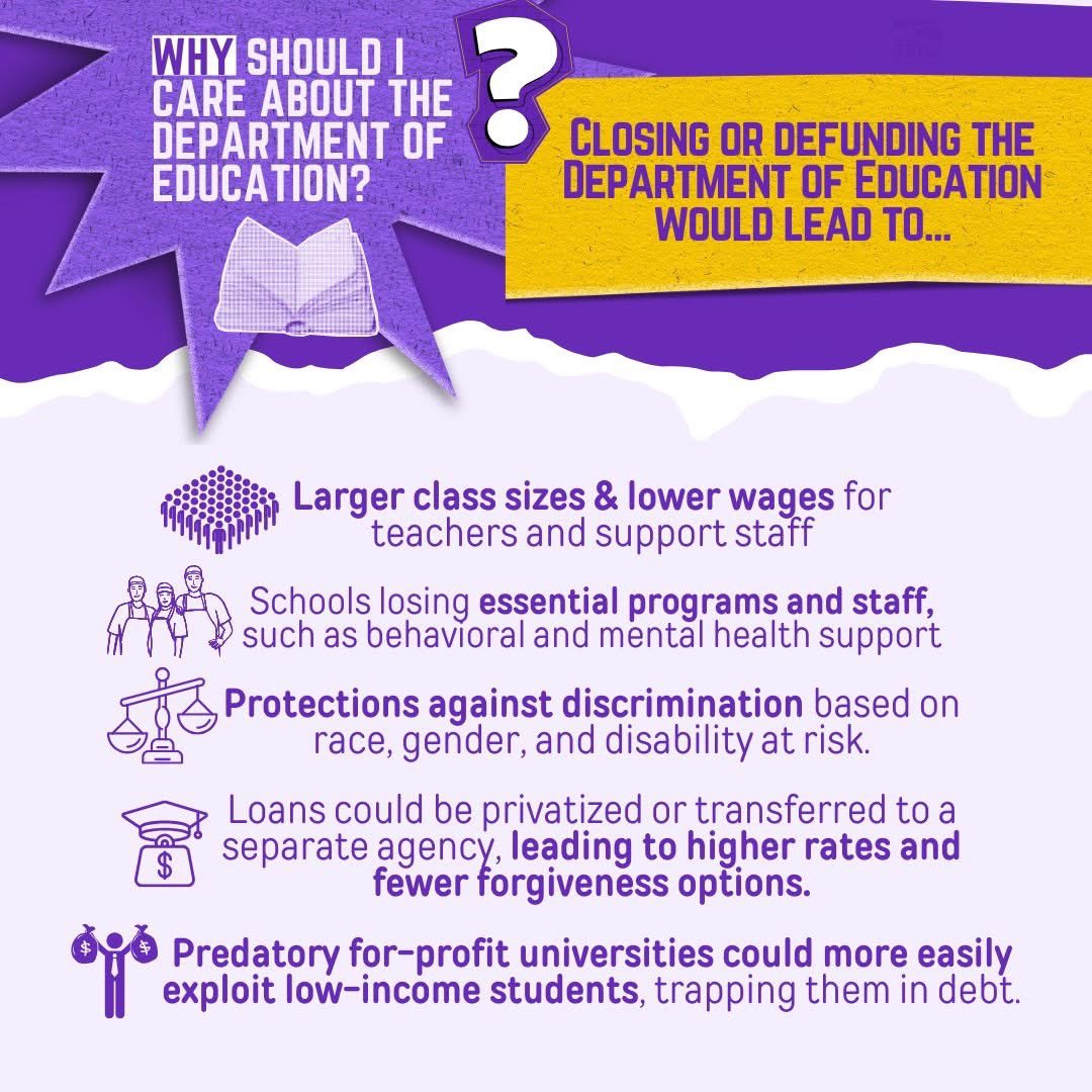 🚨The Trump administration’s attack on public education is an attack on our communities. Their  attempt to eliminate the Department of Education will strip students of critical resources &amp; threaten educators' jobs—all to fund tax cuts for billionaires. <a href="/austaffunion/">AU Staff Union</a>