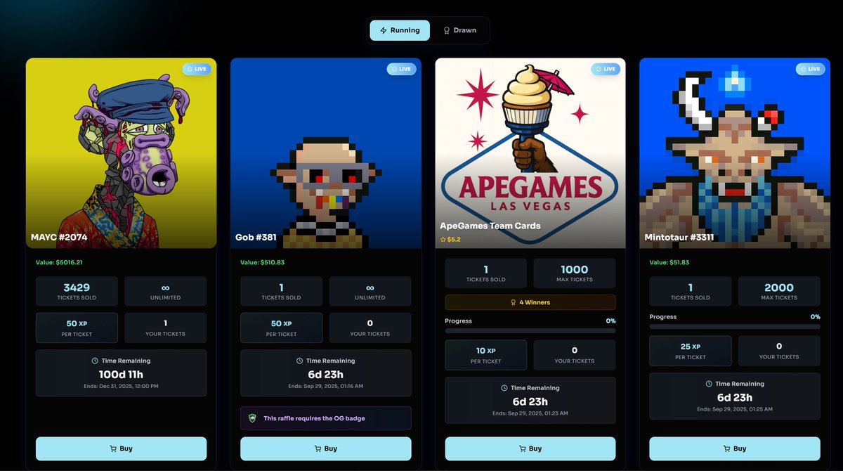 Week 2 AlloPass Raffles Are LIVE 🔥

1x <a href="/GobsOnApe/">Gobs On Ape</a> (OG Badge)
1x <a href="/mintotaurs/">Mintotaurs</a>
4x Team Cards (sponsored by <a href="/GoApeGames/">ApeGames</a>)

A MAYC will be drawn at the end of the season, don’t miss it!