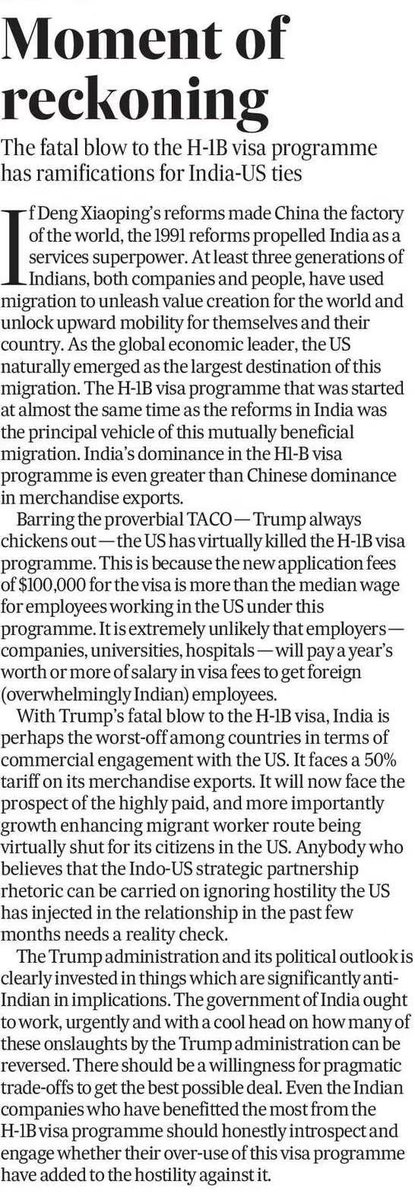 KaliKamlesh's tweet image. 🇮🇳➡️🇺🇸 H-1B: From lifeline to lockdown   India’s rise as a services superpower rode on H-1B migration. Now, Trump’s $100K visa fee threatens to end that era. With costs exceeding median wages, the US risks severing a mutually beneficial bridge. #H1BVisa #IndiaUS #TechMigration
