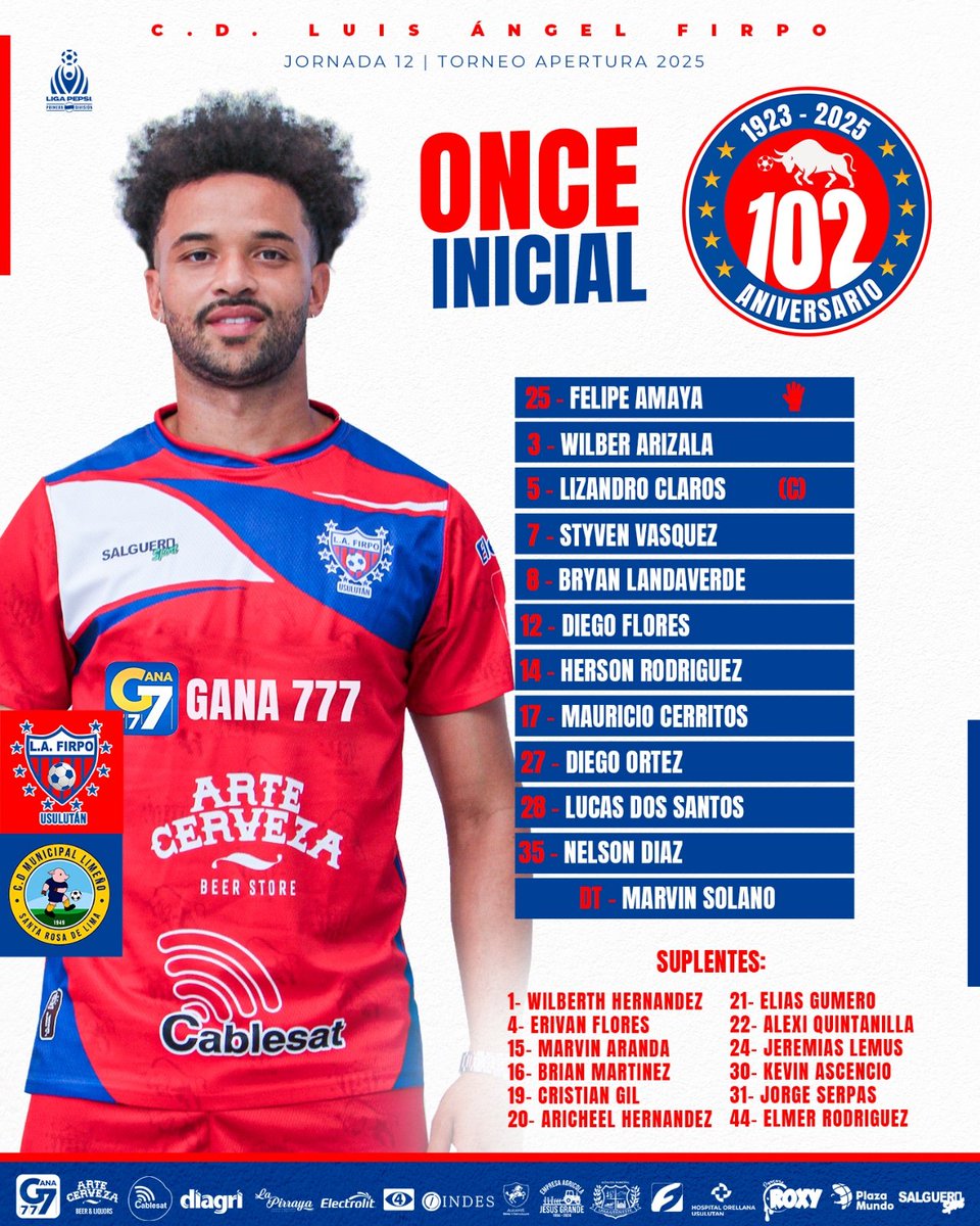 Estos son los jugadores que van por la victoria esta noche.❤️🤍💙

#102Aniversario