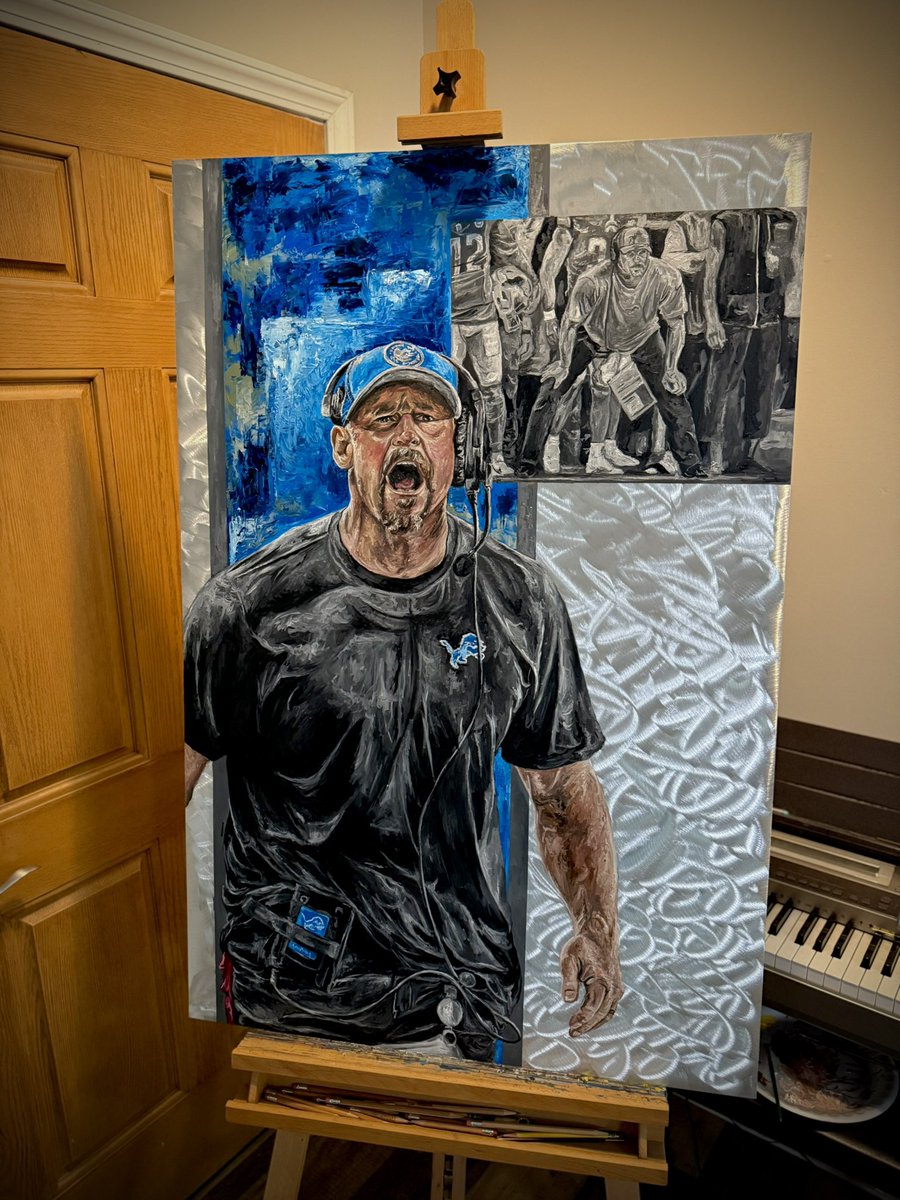 Getting closer to completing the original painting of Lions coach Dan Campbell. 

#Detroit #lions #dancampbell #onepride