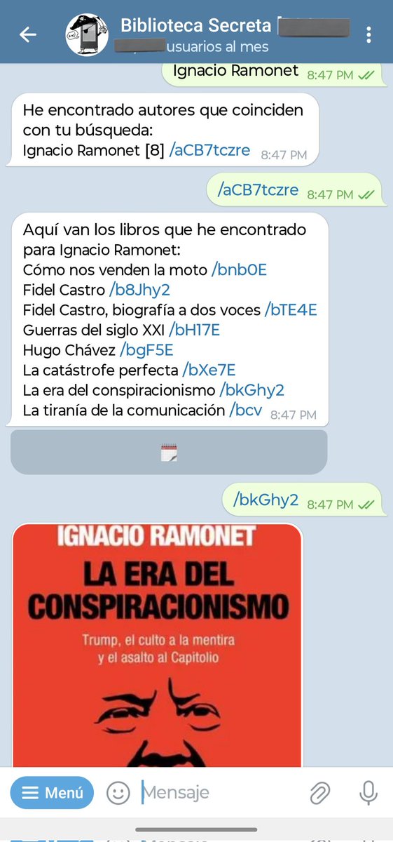 "La era del conspiracionismo" de Ignacio Ramonet que tanto elogió Kollmann, está para descargar en el bot de libros de telegram biblioteca secreta:
bibliotecasecreta.nl

#RayosX @radio10 <a href="/brenditalocu/">Brendita</a>
<a href="/lkalerguiz/">Dra. Laura Kalerguiz</a> <a href="/tunykollmann/">raul kollmann</a>